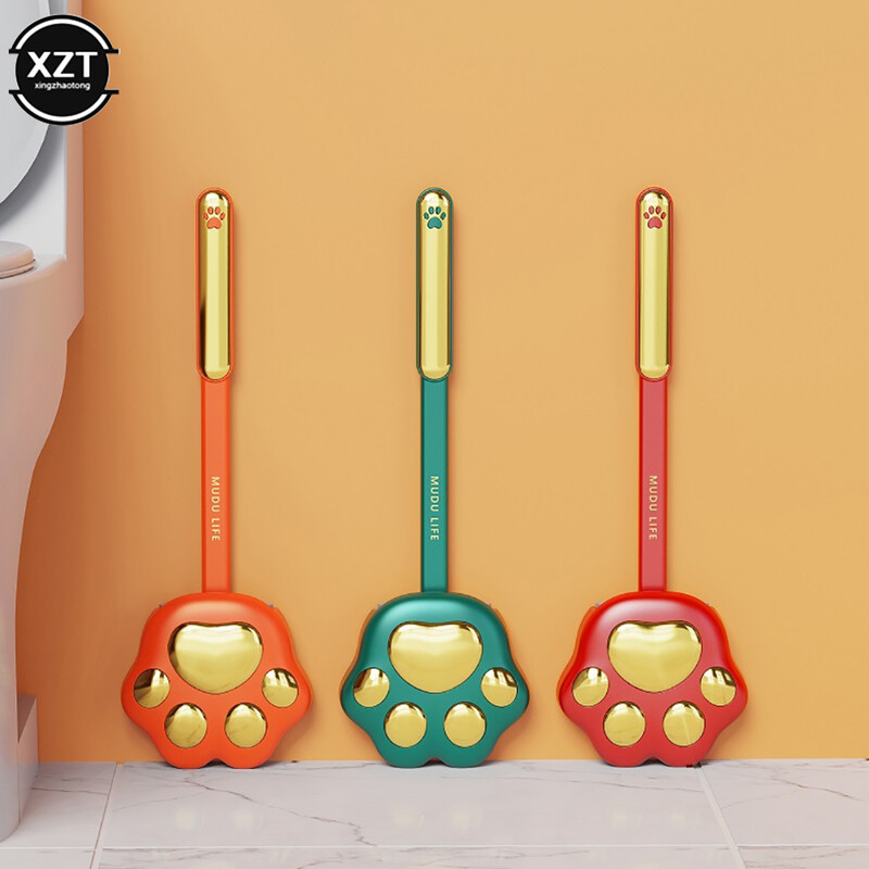 Uus Cartoon Cat Paw Silikoonist WC-hari Seinale kinnitatavad korraldajad Ilma ummikuteta puhastamine Vannitoa puhastusnõud Kodu WC-hari