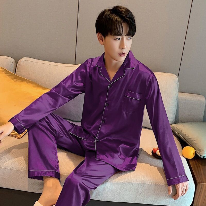 Ledinės šilko pižamos Vyriškos pavasario rudens vasaros plonos ilgomis rankovėmis šilko drabužiai „Four Seasons“ namų drabužiai 2024 m. Naujas stilius