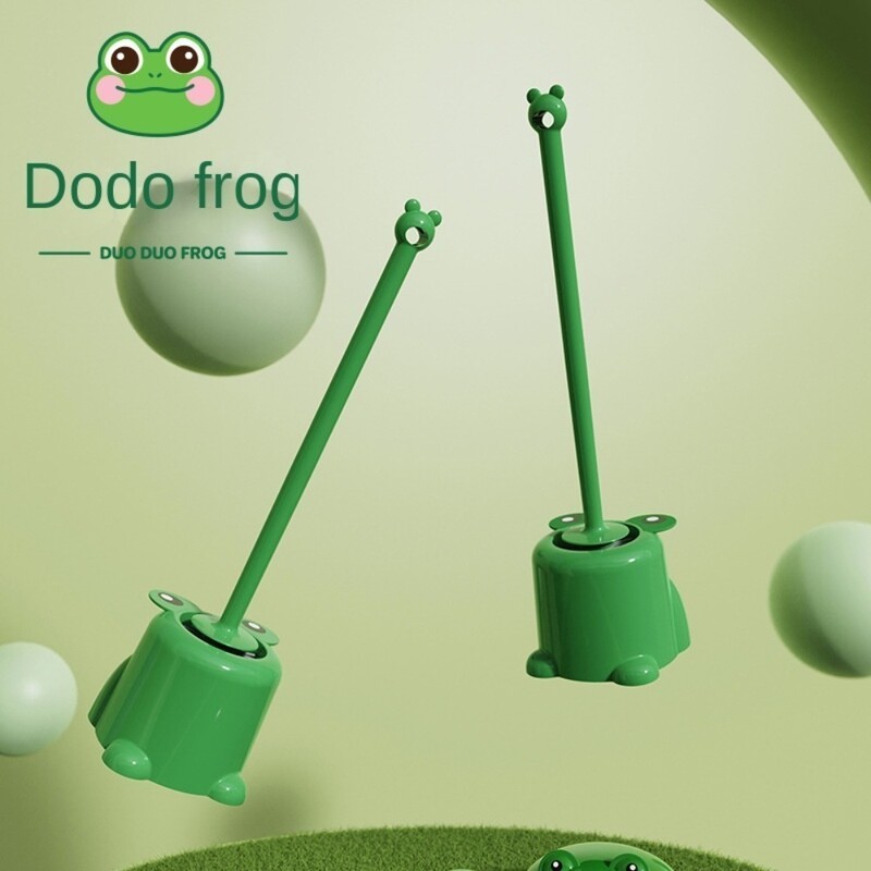 Plastikust pehmete harjastega puhastusharjad Green Frog WC-hari Loov pika varrega hari koos alusega tualett-vannitoa jaoks