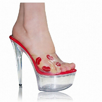 Γυναικεία Clear Red Chunky Heel Σανδάλια Καλοκαιρινά Crystal Ψηλοτάκουνα Σανδάλια 15cm