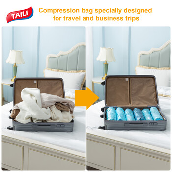 TAILI Roll Up Compression Vacuum Storage Bags 10pcs επαναχρησιμοποιήσιμες σακούλες αποθήκευσης Εξοικονομούν 80% του αποθηκευτικού χώρου Δεν χρειάζονται σακούλες κενού