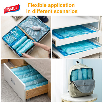 TAILI Roll Up Compression Vacuum Storage Bags 10pcs επαναχρησιμοποιήσιμες σακούλες αποθήκευσης Εξοικονομούν 80% του αποθηκευτικού χώρου Δεν χρειάζονται σακούλες κενού