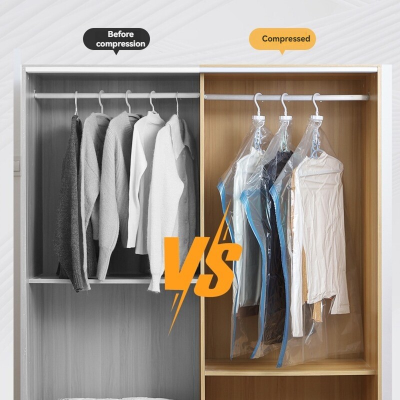 Κρεμαστές τσάντες αποθήκευσης με ηλεκτρική σκούπα, Κρεμαστές τσάντες αποθήκευσης χώρου, κρεμαστές τσάντες αποθήκευσης για ρούχα, σφραγισμένες κενού για κοστούμια, φόρεμα, μπουφάν