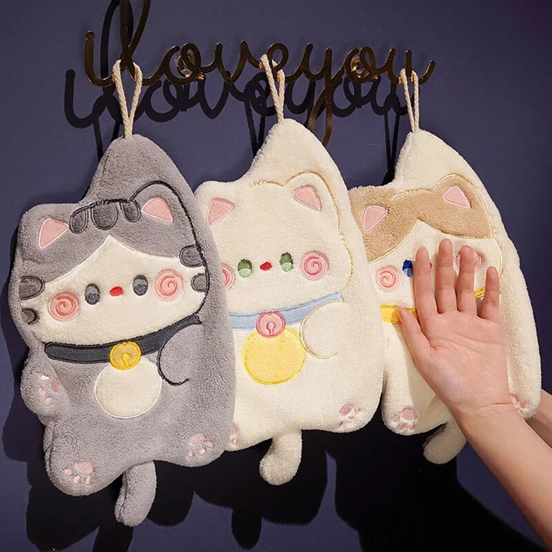 Cartoon Cats Käterätikud Kawaii rippuvad salvrätikud Pehme imav rippuv riie Köögitarvikud Vannitoarätikud 타올