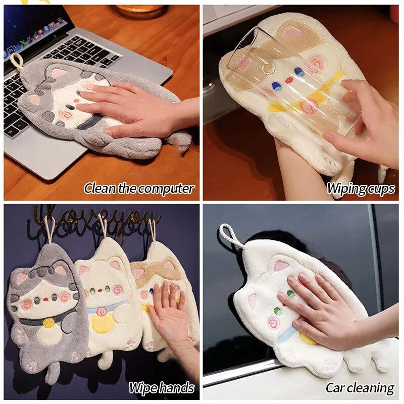 Cartoon Cats Käterätikud Kawaii rippuvad salvrätikud Pehme imav rippuv riie Köögitarvikud Vannitoarätikud 타올