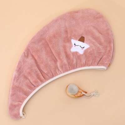 „Strawberry Star“ animacinių filmų įvyniojamas rankšluosčių dangtelis Koralų vilnos džiovinantis plaukų rankšluostis, stiprus vandenį sugeriantis mikropluošto dušo kepuraitė moterims