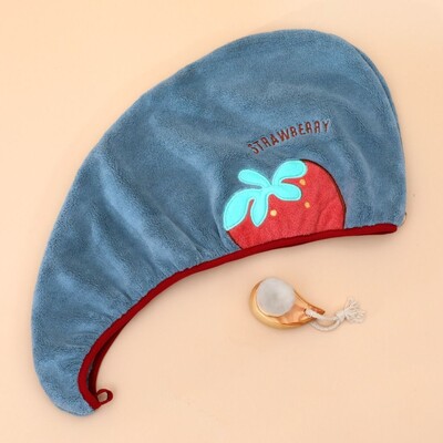 „Strawberry Star“ animacinių filmų įvyniojamas rankšluosčių dangtelis Koralų vilnos džiovinantis plaukų rankšluostis, stiprus vandenį sugeriantis mikropluošto dušo kepuraitė moterims