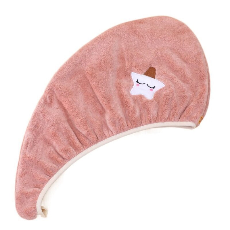 „Strawberry Star“ animacinių filmų įvyniojamas rankšluosčių dangtelis Koralų vilnos džiovinantis plaukų rankšluostis, stiprus vandenį sugeriantis mikropluošto dušo kepuraitė moterims