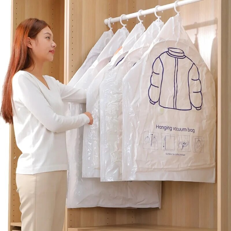 1 tk ruumisäästlikud kotid, 4 auguga konksuga vaakumkompressioonkott tolmukindlate riiete riputamiseks – mitmekülgne hoiustamislahendus