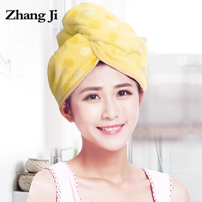 ZhangJi Polka Dot Hair Dry Cap Hair twist Wrap Turban Microfiber Drying Bath Towel with Button Bathroom Magic Dry Hair Hat