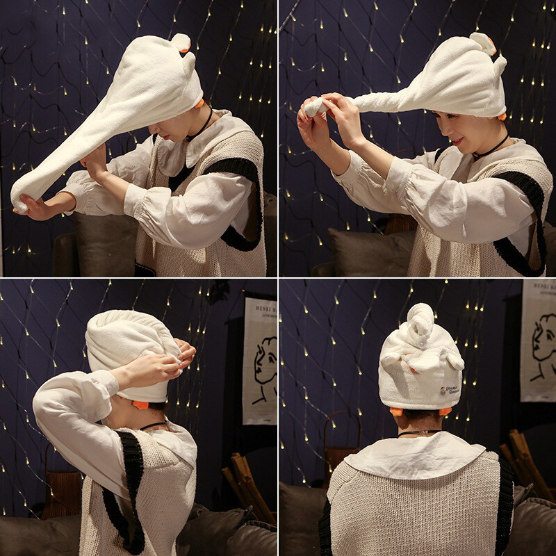 Cartoon Goose naiste juukserätikumüts Kiiresti kuivav korallide samet mikrofiiber Vannituba Super imav täiskasvanutele mõeldud saunamähised turbanimüts
