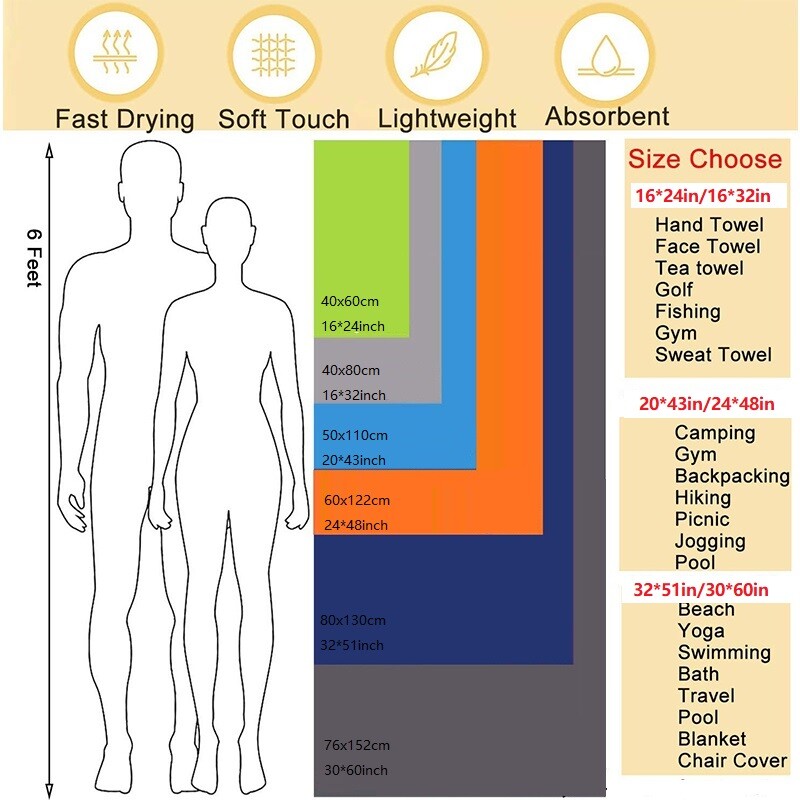Ručnici za kampiranje, super upijajući, brzo sušeći putni ručnik od mikrovlakana, brzo sušenje, ultra mekani kompaktni ručnik za teretanu za kupanje na plaži