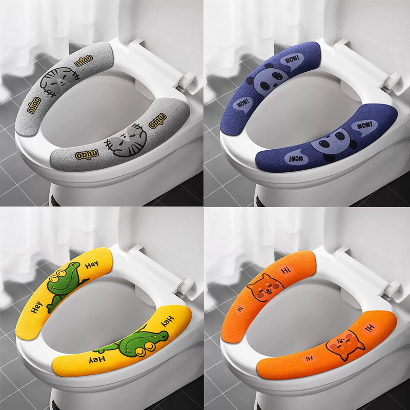 Mīksts karikatūra mazgājams spilvens tualetes pods, lipīgs sēdekļa paliktnis Vannas istabas siltāks sēdekļa vāks, universāls tualetes sēdekļa pārklājs 1/4 gab.