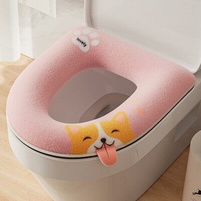 Covoraș pentru scaun de toaletă îngroșat cu desene animate drăguț Covoraș de iarnă, cald, moale, lavabil, husă pentru scaun, capac de toaletă, accesorii pentru baie