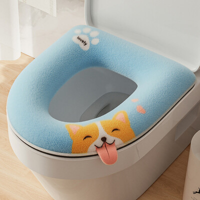 Covoraș pentru scaun de toaletă îngroșat cu desene animate drăguț Covoraș de iarnă, cald, moale, lavabil, husă pentru scaun, capac de toaletă, accesorii pentru baie