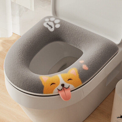 Covoraș pentru scaun de toaletă îngroșat cu desene animate drăguț Covoraș de iarnă, cald, moale, lavabil, husă pentru scaun, capac de toaletă, accesorii pentru baie