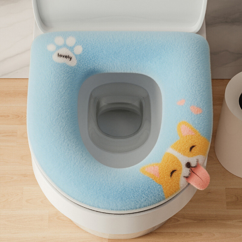 Covoraș pentru scaun de toaletă îngroșat cu desene animate drăguț Covoraș de iarnă, cald, moale, lavabil, husă pentru scaun, capac de toaletă, accesorii pentru baie