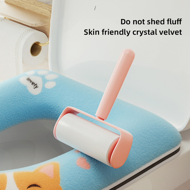 Covoraș pentru scaun de toaletă îngroșat cu desene animate drăguț Covoraș de iarnă, cald, moale, lavabil, husă pentru scaun, capac de toaletă, accesorii pentru baie