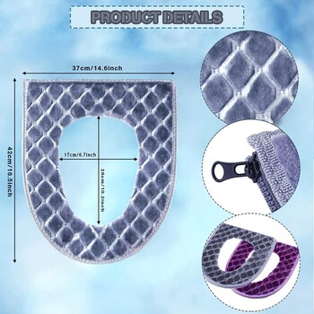 Нов зимен калъф за тоалетна Чиния Модели с плюшено покривало за седалка Водоустойчив универсален модел Тоалетна пръстен Миещ се цип Подложка за баня Тоалетна седалка