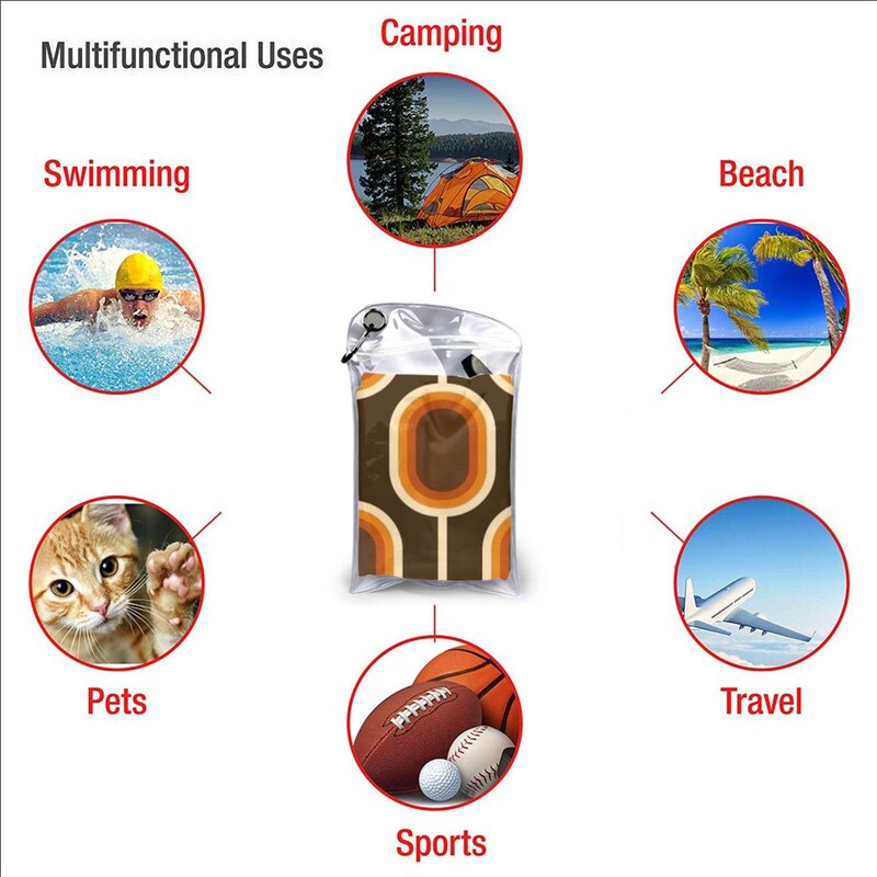 70-ųjų raštas Oranžinės ir rudos spalvos sujungti mazgai Greitai išdžiūvę rankšluosčiai treniruoklių salė Sportinė vonia Nešiojami raštai Tekstūros Tekstilė Stilius Klasikinis