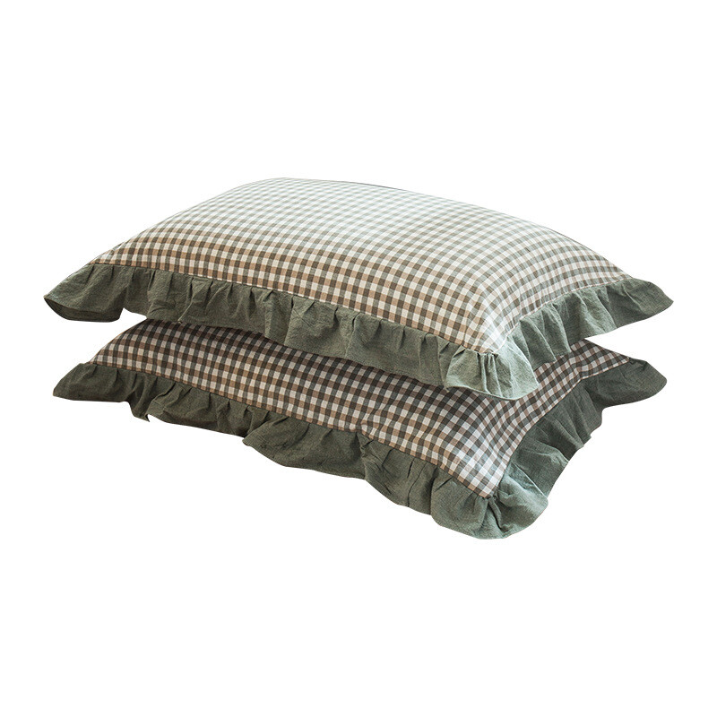 48x74cm Față de pernă din bumbac spălat Lenjerie de pat pentru casă Husă de pernă în carouri super moale Fetă de pernă cu volane Decorare cameră pentru fete 2buc