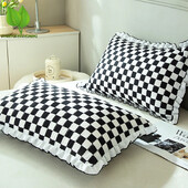 Must-valge võtmetega padjapüür diivanipadja katte jaoks koos volangidega Kontori voodi padjakatte mustriga disain täiskasvanutele mõeldud magamistoa voodipesu