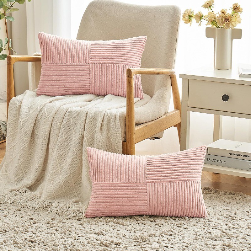 Față de pernă din velur cu dungi texturate mozaic pentru huse de pernă lombare 12 x 20 inci Huse de perne Decor Farmhouse Boho