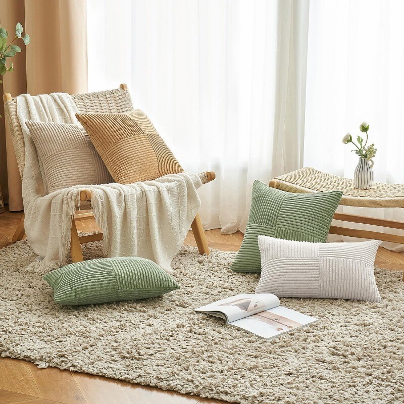 Față de pernă din velur cu dungi texturate mozaic pentru huse de pernă lombare 12 x 20 inci Huse de perne Decor Farmhouse Boho