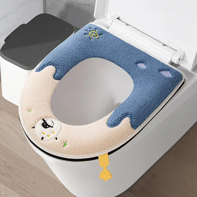 Žiemai sutirštinta šilta tualeto sėdynės pagalvėlė su rankena Buitinė vonios kambario tualeto užvalkalo priedai Universalūs minkšti ir plaunami