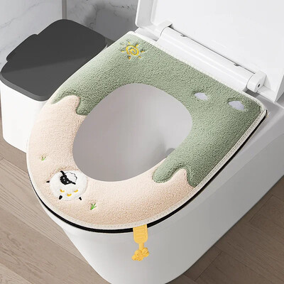 Žiemai sutirštinta šilta tualeto sėdynės pagalvėlė su rankena Buitinė vonios kambario tualeto užvalkalo priedai Universalūs minkšti ir plaunami