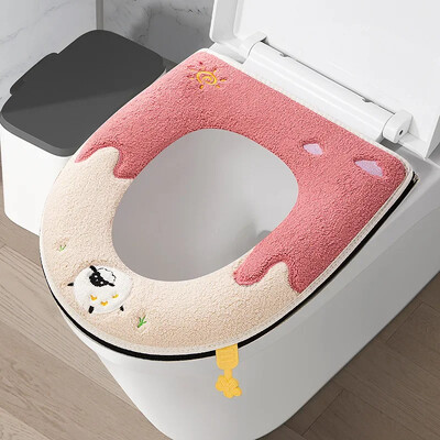 Žiemai sutirštinta šilta tualeto sėdynės pagalvėlė su rankena Buitinė vonios kambario tualeto užvalkalo priedai Universalūs minkšti ir plaunami