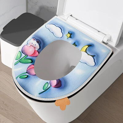 Žiemai sutirštinta šilta tualeto sėdynės pagalvėlė su rankena Buitinė vonios kambario tualeto užvalkalo priedai Universalūs minkšti ir plaunami