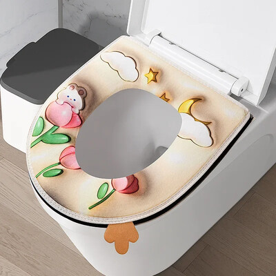 Žiemai sutirštinta šilta tualeto sėdynės pagalvėlė su rankena Buitinė vonios kambario tualeto užvalkalo priedai Universalūs minkšti ir plaunami