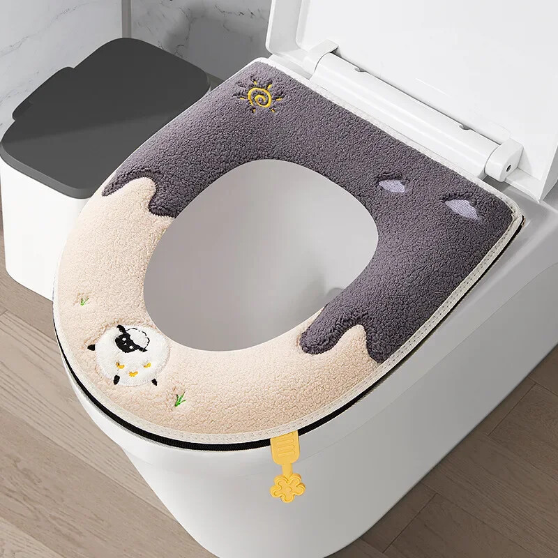 Žiemai sutirštinta šilta tualeto sėdynės pagalvėlė su rankena Buitinė vonios kambario tualeto užvalkalo priedai Universalūs minkšti ir plaunami