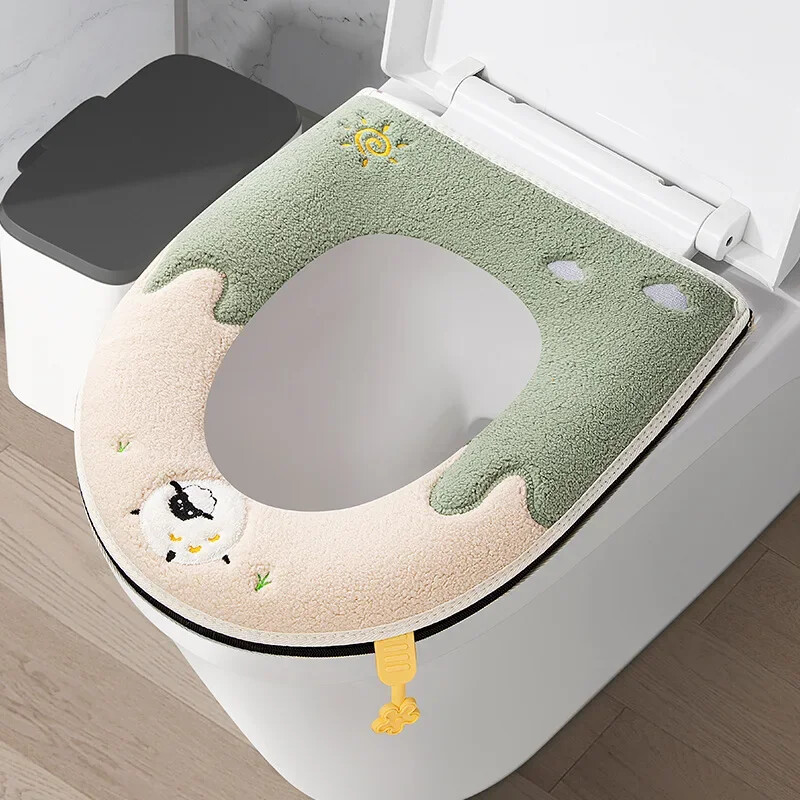 Žiemai sutirštinta šilta tualeto sėdynės pagalvėlė su rankena Buitinė vonios kambario tualeto užvalkalo priedai Universalūs minkšti ir plaunami
