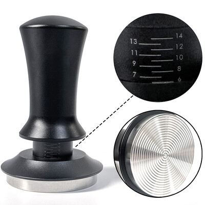Kavos tamperis 54mm raibuliuojantis pagrindas espreso tamperis Barista spyruoklinis kavos tamperis su gylio indikacija Tamperiai 51mm 53mm 58mm
