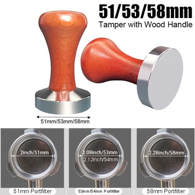 Tamper espresso de 51 mm/53 mm/58 mm cu mâner din lemn Tampers de cafea din aluminiu pentru portafiltre de cafea de 51/53/54/58 mm