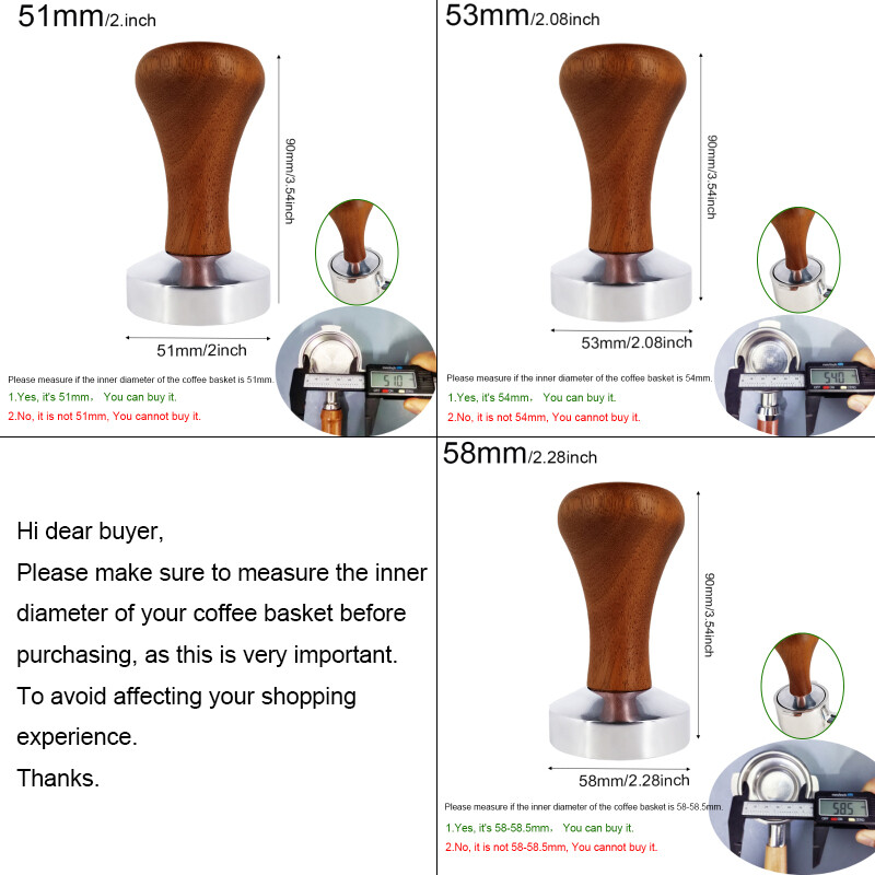 51mm/53mm/58mm espresso tamper puidust käepidemega alumiiniumist kohvitampresid 51/53/54/58mm kohvimasina portafiltritele