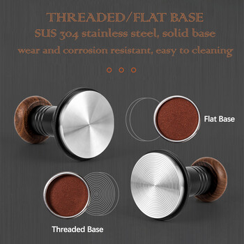 FHEAL 30lb Constant Pressure Coffee Tamper Tamper Espresso Walnut Handle with Calibrated Spring Loaded Barista Tools 51/53/58mm