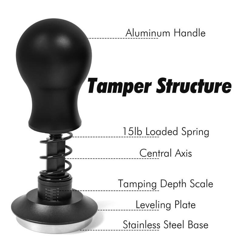 51 mm 53 mm 58 mm vedruga kohvitampresid 15 naela ümardatud käepide 54 mm tamperi ripple aluse isetasanduv espresso tampresid