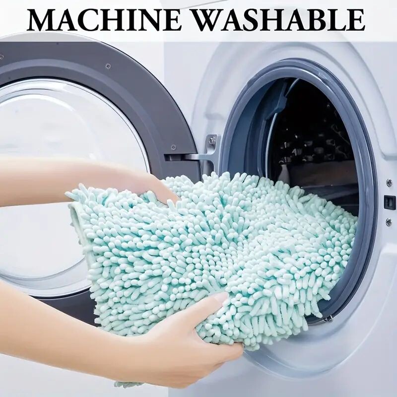 1buc 40*60cm Covor de baie albastru moale și absorbant din chenille - Covor de duș antiderapant și cu uscare rapidă pentru baie de acasă -lavabil la mașină