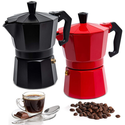 Oală Moka din aluminiu, 300 ml, cafetieră espresso italiană autentică pentru plită acasă, în aer liber, negru roșu, cafetieră Moka