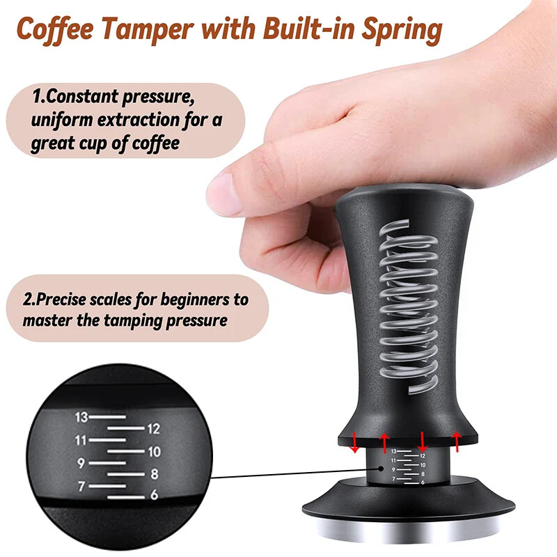 Tamper 58mm Scale Coffee Tamper Konstantse Rõhuga Kohvipulbri Haamer 51mm Kohvi Tamperi komplekt Vedruga laaditavad tamperid 54mm