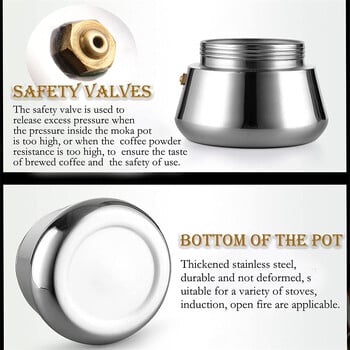 Саксия за кафе Филтър от неръждаема стомана Италианска еспресо кафемашина Перколатор Инструмент 200/300/450/600 мл Кафемашина Moka Кафемашина