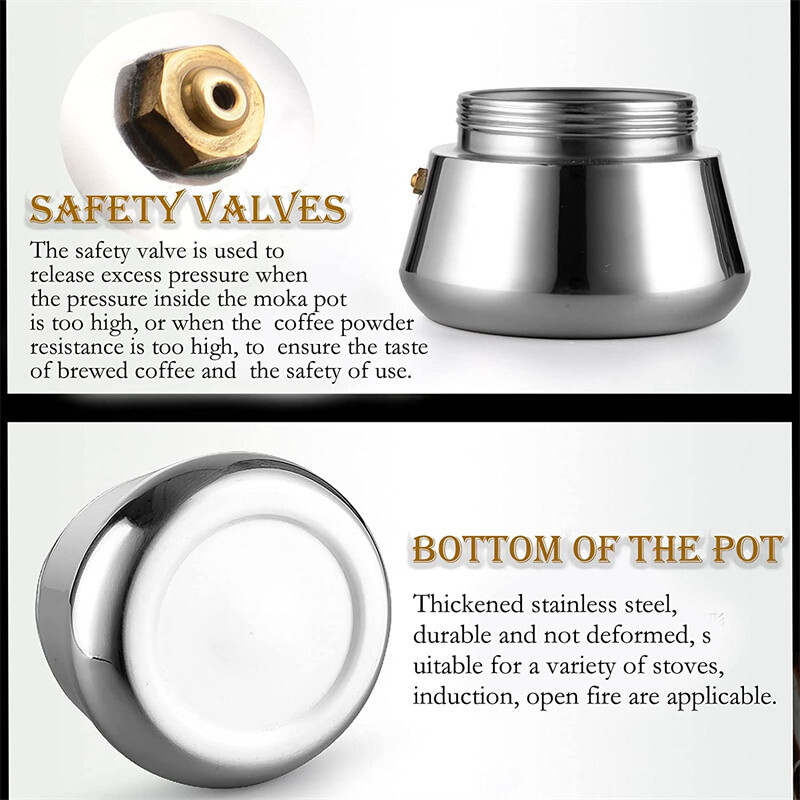 Oală de cafea Filtru din oțel inoxidabil Aparat de cafea espresso italian Percolator 200/300/450/600Ml Filtru de cafea Moka Oală de cafea