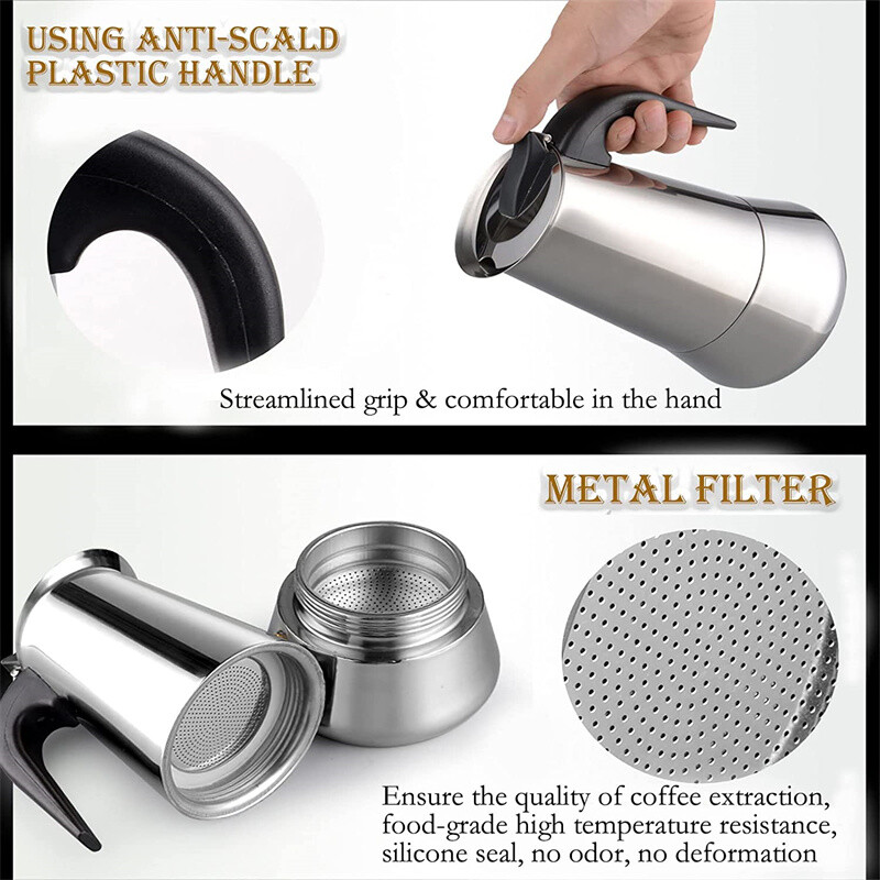 Oală de cafea Filtru din oțel inoxidabil Aparat de cafea espresso italian Percolator 200/300/450/600Ml Filtru de cafea Moka Oală de cafea
