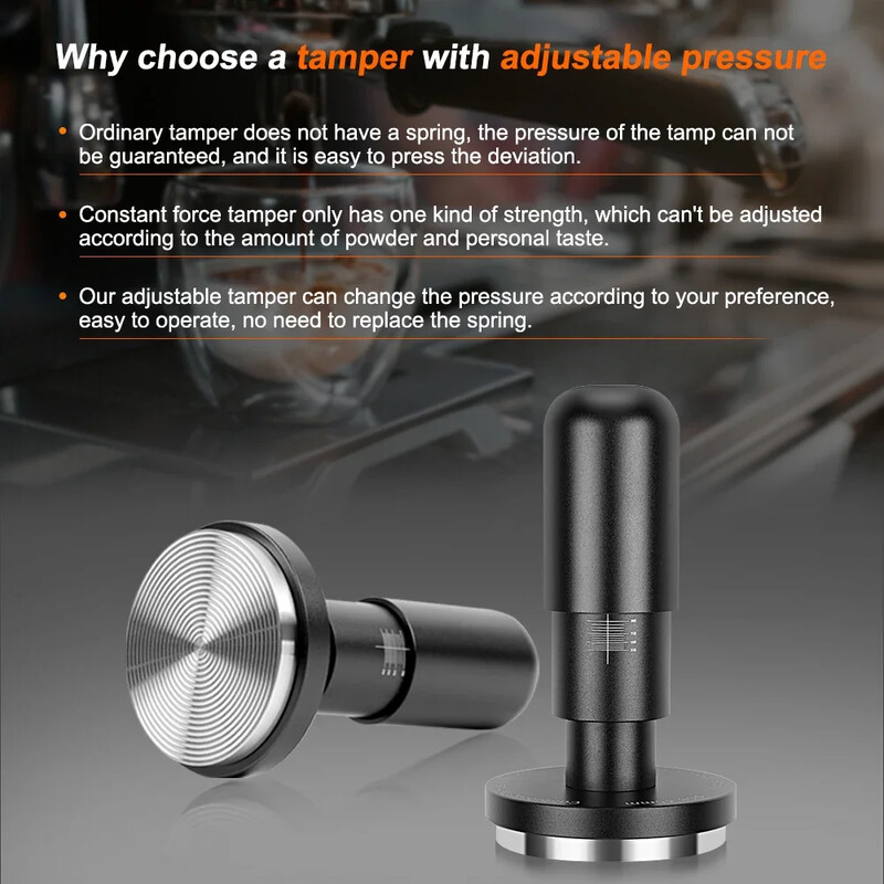 IKAPE kalibruotas espreso tampresas, kavos tampresas su 20–35 svarų reguliuojamo slėgio funkcija, spyruoklės įkrautos 51–58 mm, barista