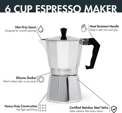 Aliuminio klasikinė kaitlentė espreso kavos virimo aparatas Continental Moka perkolatorius itališkam kubietiškam 1/3/6/9/12 puodeliams 50/300/600 ml