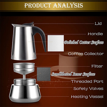 Καφετιέρα Φίλτρο από ανοξείδωτο ατσάλι ιταλικό Espresso Latte Stovetop Percolator Tool 200/300/450/600Ml Καφετιέρα Moka Καφετιέρα