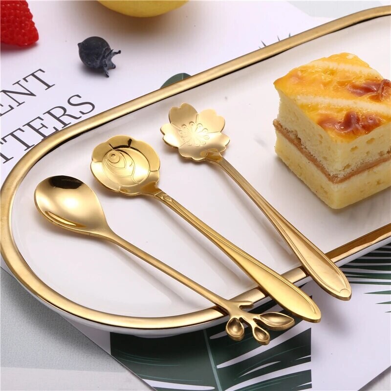 8/12 tk roostevabast terasest kirsiroosi õis kuldne kühvel kohvilusikas kingitused köögi magustoit tee tarvikud lauanõud kaunistus